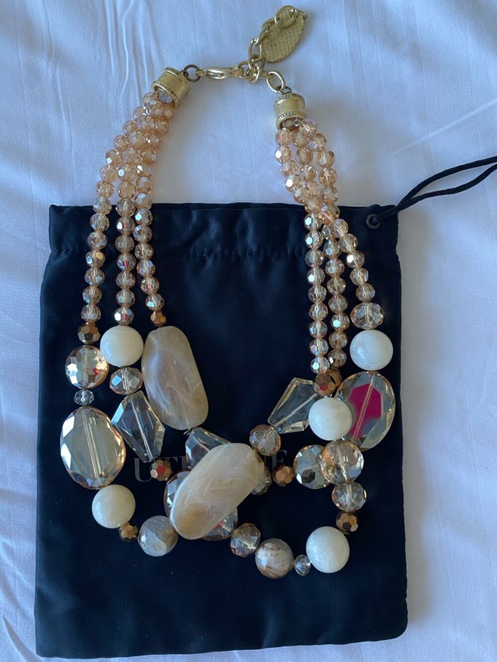 Uterqüe Multi Strand Amber Crystal Faceted Bead Chunky Statement Necklace